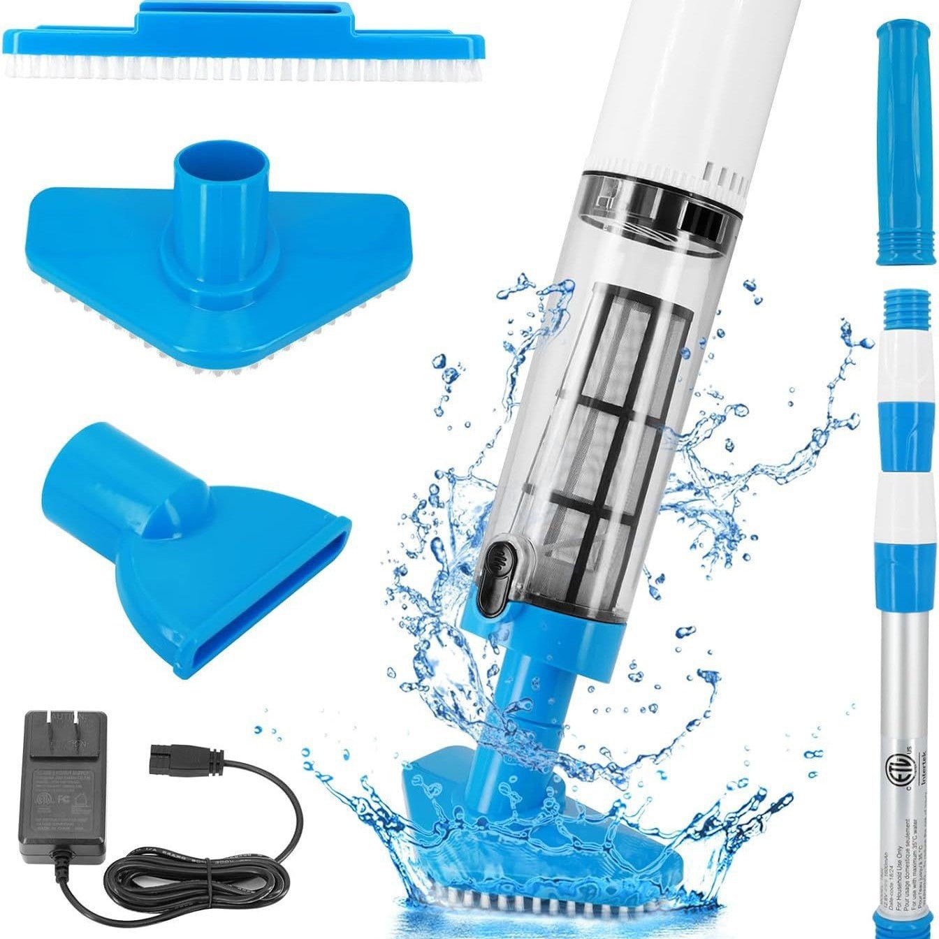 Aurenza AquaVac 3-in-1 cordless rechargeable pool vacuum cleaner with adjustable handle and sleek design for easy pool cleaning