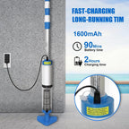 Aurenza AquaVac 3-in-1 cordless rechargeable pool vacuum cleaner with adjustable handle and cleaning attachments, ready for pool cleaning.
