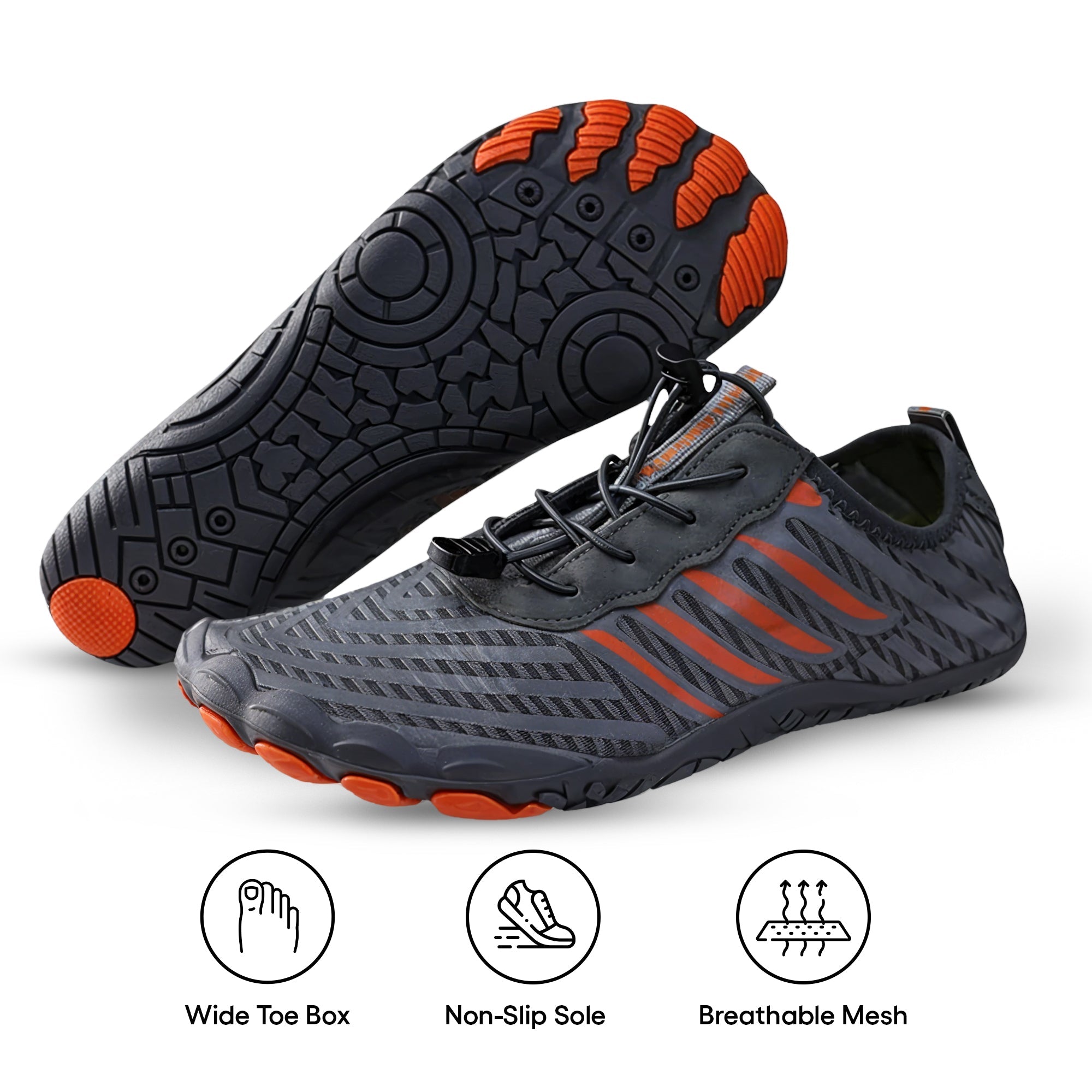Aurenza Shop unisex barefoot shoes in black with aqua wave design, suitable for healthy feet, shown on a foot size 23.5cm.