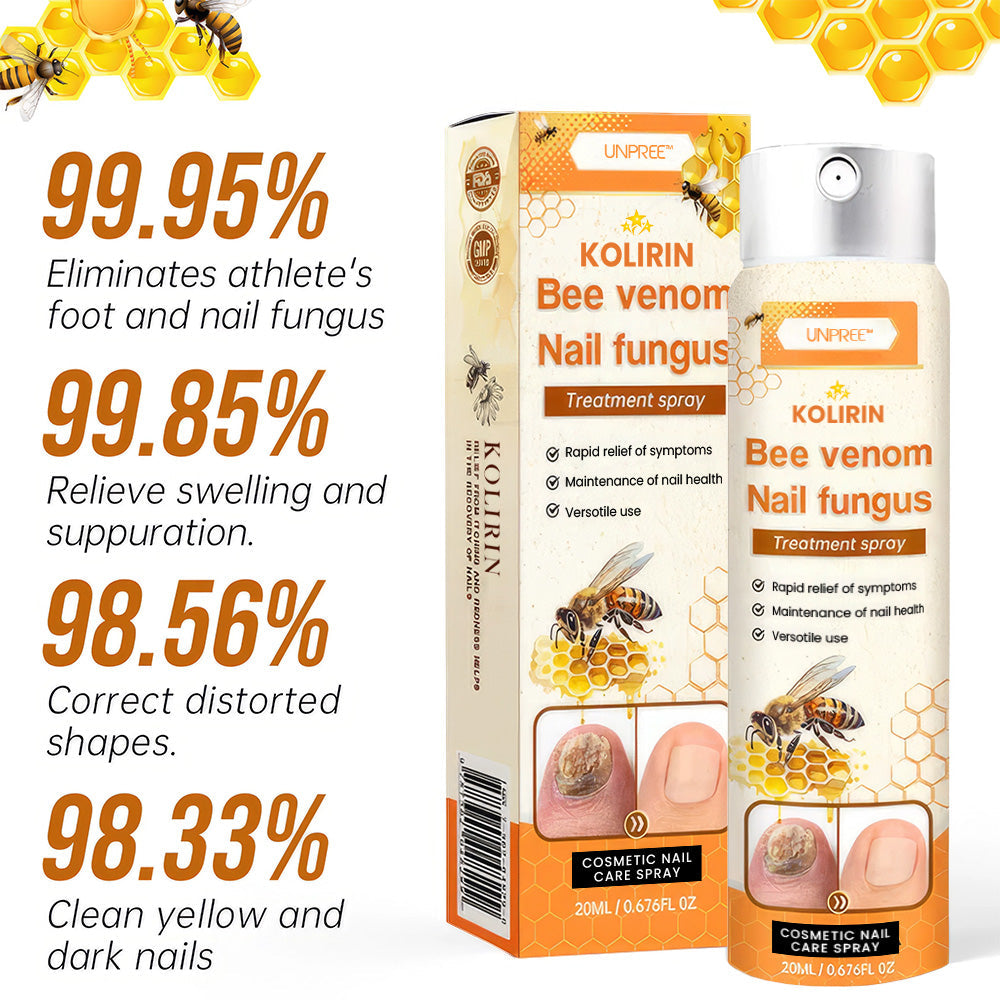 Aurenza Shop Unpree™ Kolirin Bee Venom Nail Fungus Spray bottle with product label for nail fungus treatment and repair.