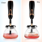Black Makeup Brush Cleaner by Aurenza Shop, shown in a sleek bottle with a pump for easy cleaning of makeup brushes.