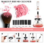 Aurenza Shop Makeup Brush Cleaner™ in black bottle, designed for cleaning makeup brushes, shown with cleaning brush in image.