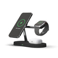 Aurenza Shop QuadBase 4-in-1 wireless charger with MagSafe, black, designed for charging multiple devices simultaneously.