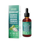 10-in-1 Soursop Bitters liquid drops with sea moss, moringa, turmeric, and black seed by Aurenza Shop.