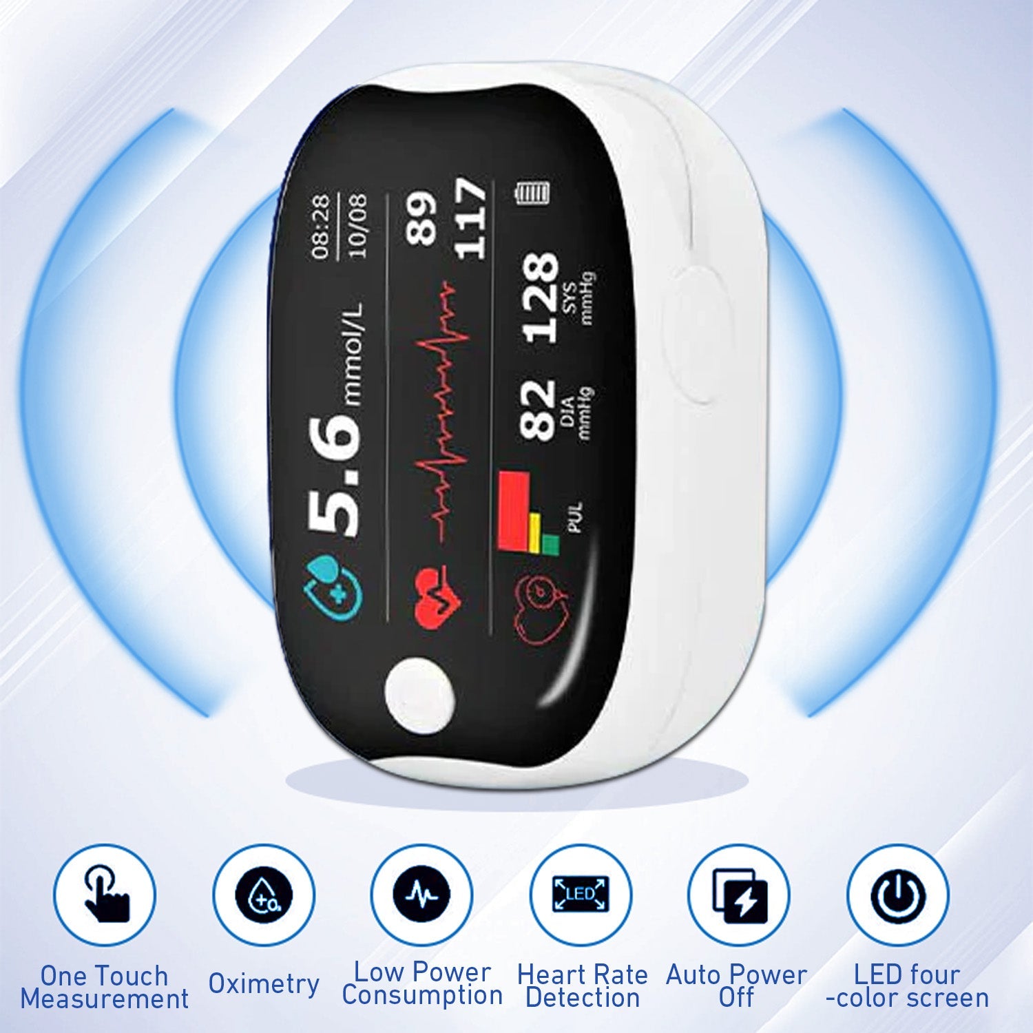 Aurenza Shop SUPTRUCK Laser Blood Glucose Monitoring Device showing wireless Bluetooth connection and real-time measurement display.
