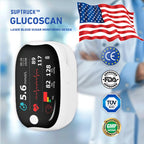 Aurenza Shop SUPTRUCK™ laser blood glucose monitoring device showing wireless Bluetooth connectivity and a sleek, portable design.
