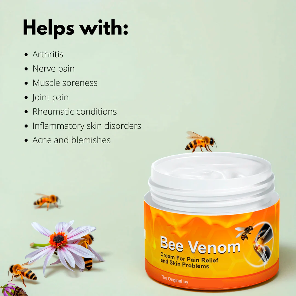 Aurenza Shop Bee Venom Cream jar with a white lid and label, showcasing the skincare product for facial rejuvenation.