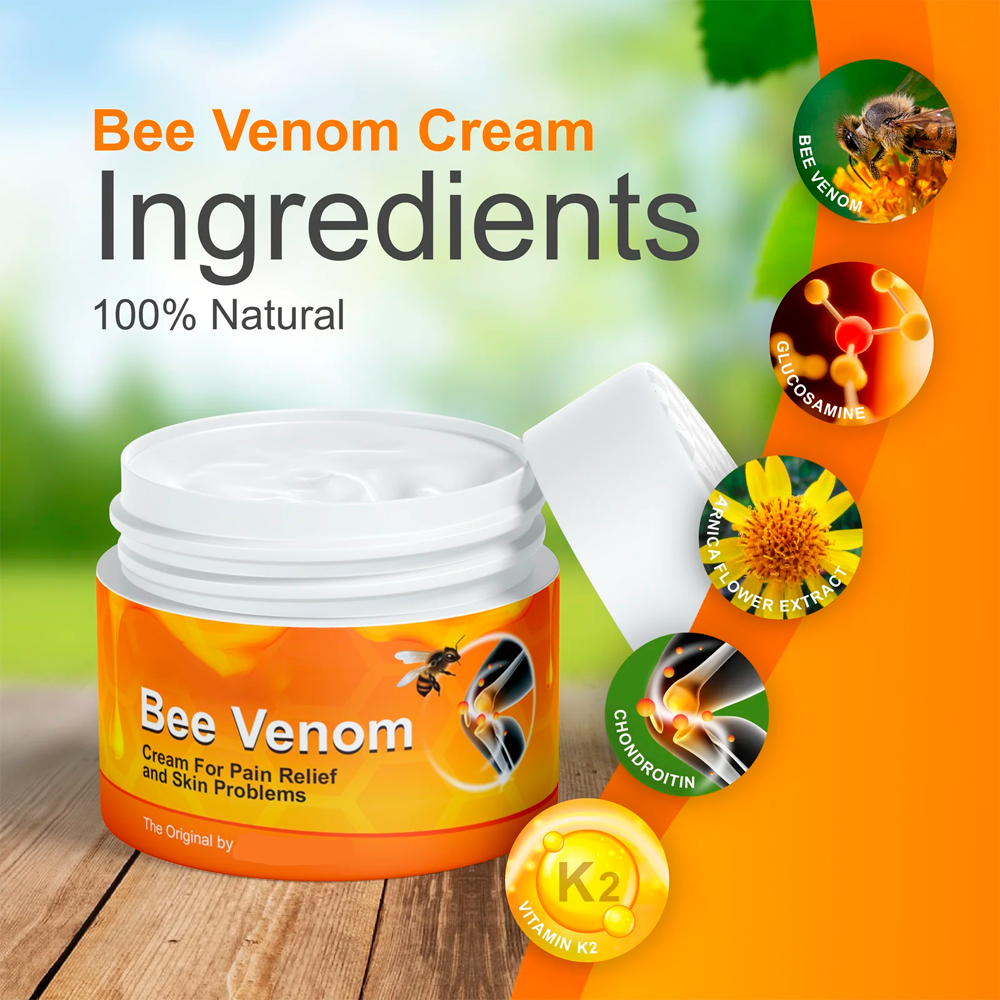 Aurenza Shop Bee Venom Cream jar with a white lid and label, showcasing the skincare product in a clean, minimalist setting.