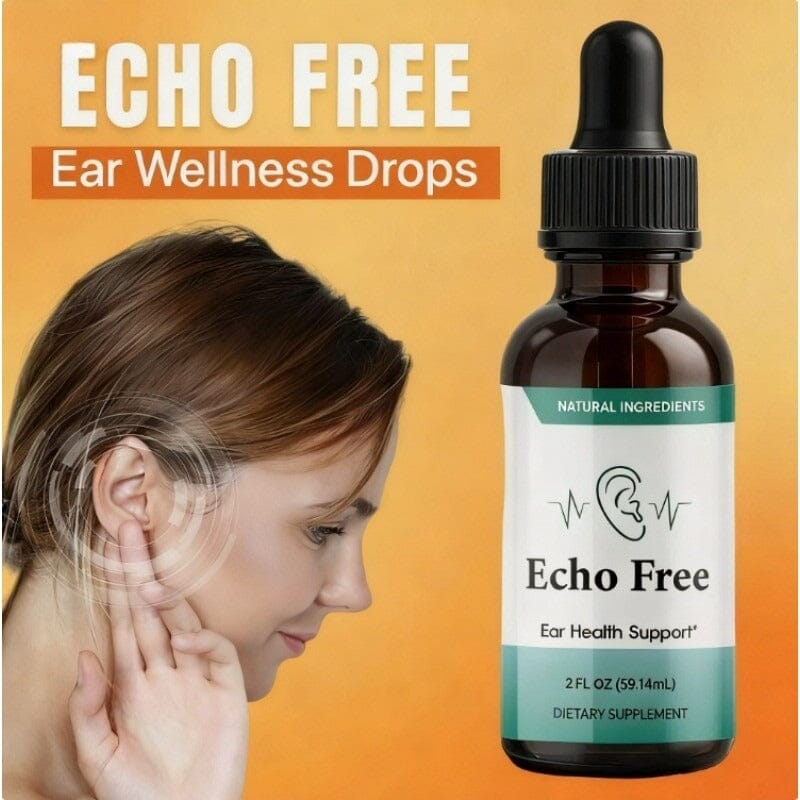 Aurenza Shop Echo Free Pro Healthy Ear Support liquid drops bottle, natural ear care supplement, clear label with dropper cap