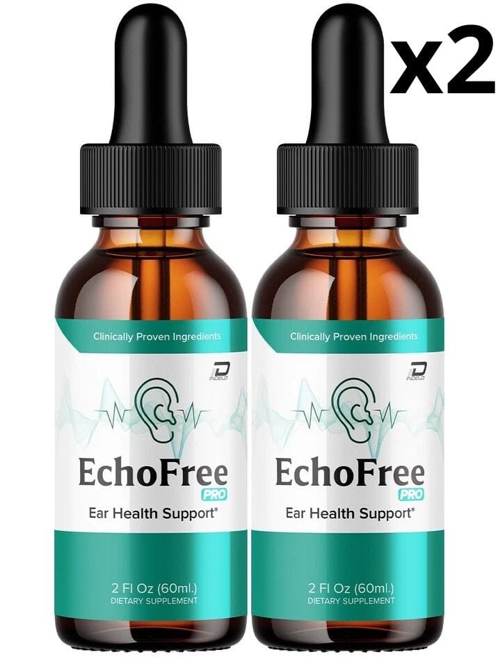 Aurenza Shop Echo Free Pro Healthy Ear Support liquid drops bottle with dropper, designed for ear health and comfort.