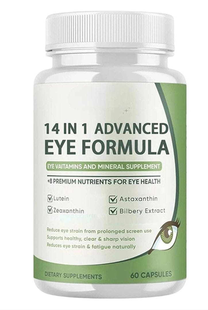 Aurenza Shop Evervision 14-in-1 Advanced Eye Formula capsules bottle with 60 capsules for eye health support.