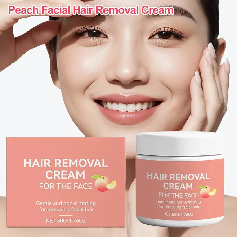 Aurenza Shop facial hair removal cream with aloe vera, showing the tube and natural ingredients for gentle, fast hair removal on face and lips.