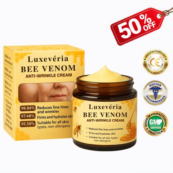 Luxevéria Bee Venom Firming and Anti-Wrinkle Cream from Aurenza Shop, two jars shown, highlighting the product's packaging and branding.