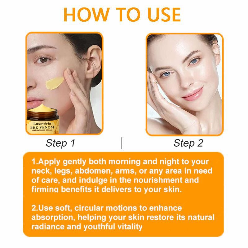 Two jars of Luxevéria Bee Venom Firming and Anti-Wrinkle Cream by Aurenza Shop, showcasing the product packaging and branding.