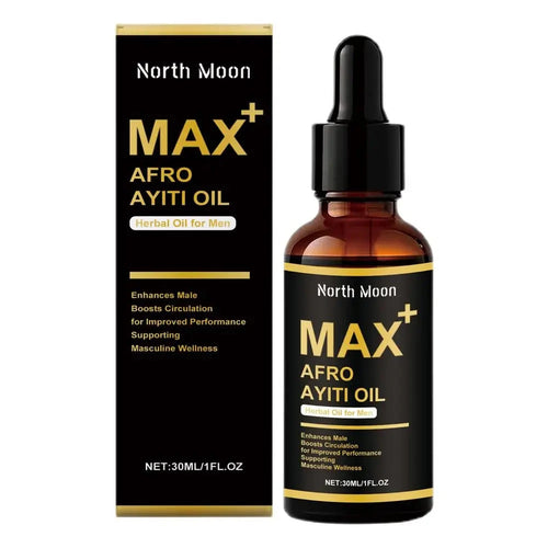 Three 30ml bottles of Aurenza Shop's herbal African Ayi Oil and Afro Ayiti Oil for men's body massage and skin care.