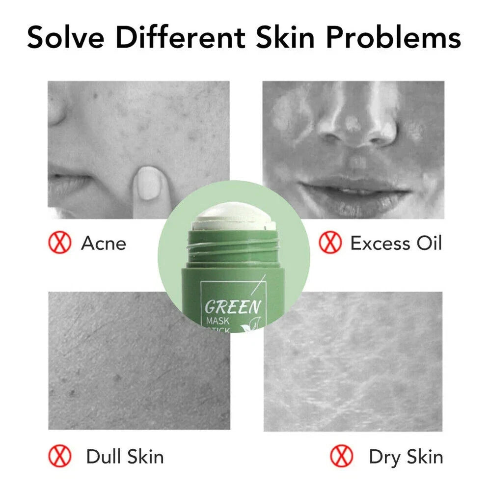 Green clay face mask stick by Aurenza Shop for deep cleansing, blackhead removal, and facial purifying treatment.