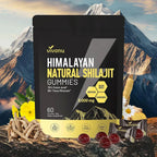 Himalayan Shilajit Gummies by Aurenza Shop with Ashwagandha and Gokshura, showing the gummy supplement and herbal ingredients.