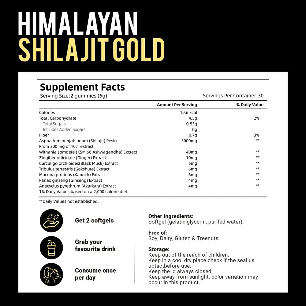 Himalayan Shilajit Gummies with Ashwagandha and Gokshura by Aurenza Shop, featuring 85+ trace minerals in a natural supplement.