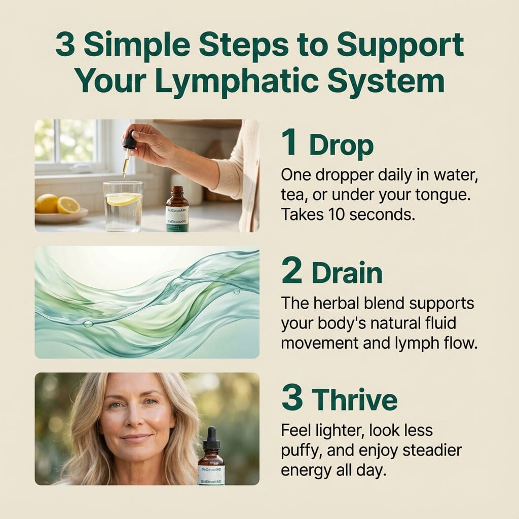 Aurenza Shop lymphatic drainage drops supplement bottle, natural remedy for bloating relief and immune support.