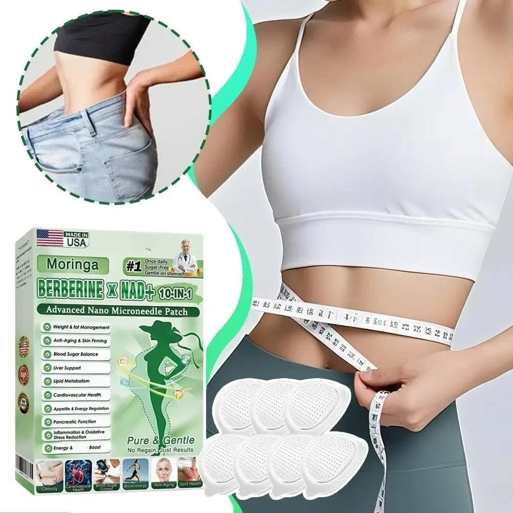 Aurenza Shop Moringa 10-in-1 Advanced Microdarts Nano Patch for weight loss, featuring microneedles for effective skin absorption.