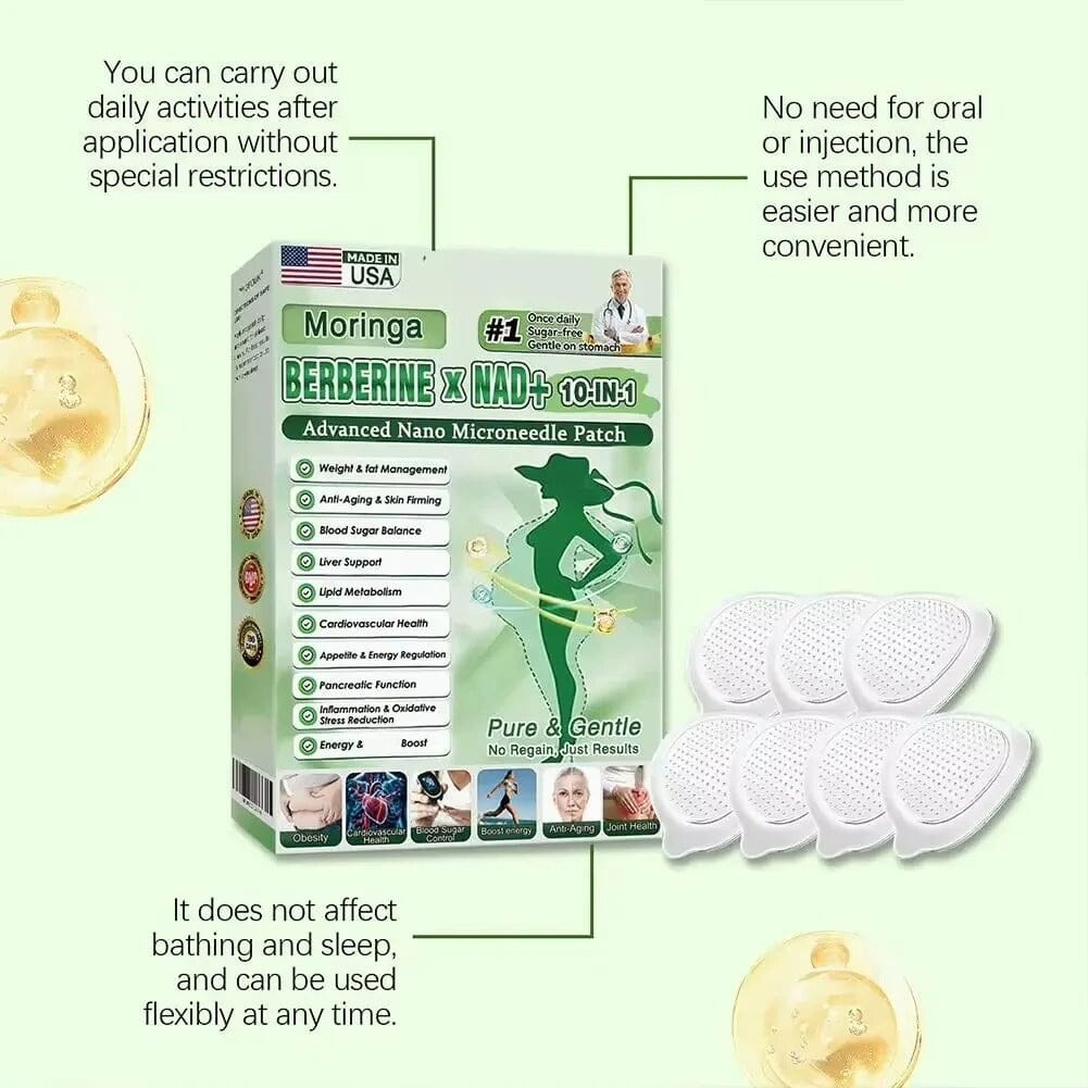 Aurenza Shop Moringa 10-in-1 Advanced Microdarts Nano Patch for weight loss, featuring microneedle technology for skin absorption