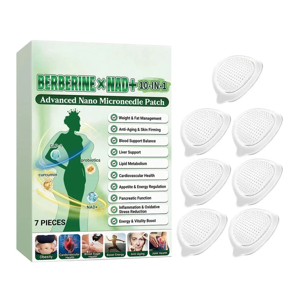 Aurenza Shop Moringa & Berberine 10-in-1 advanced nano microneedle patch showing the patch with multiple tiny needles on a white background.