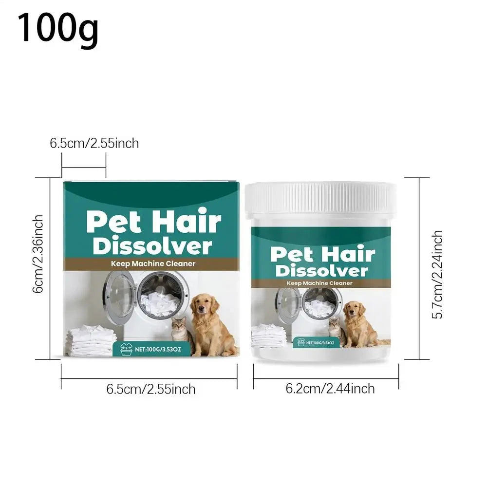 Aurenza Shop Pet Hair Dissolver in a washing machine, showing its use for removing dog and cat hair and odors from clothes.