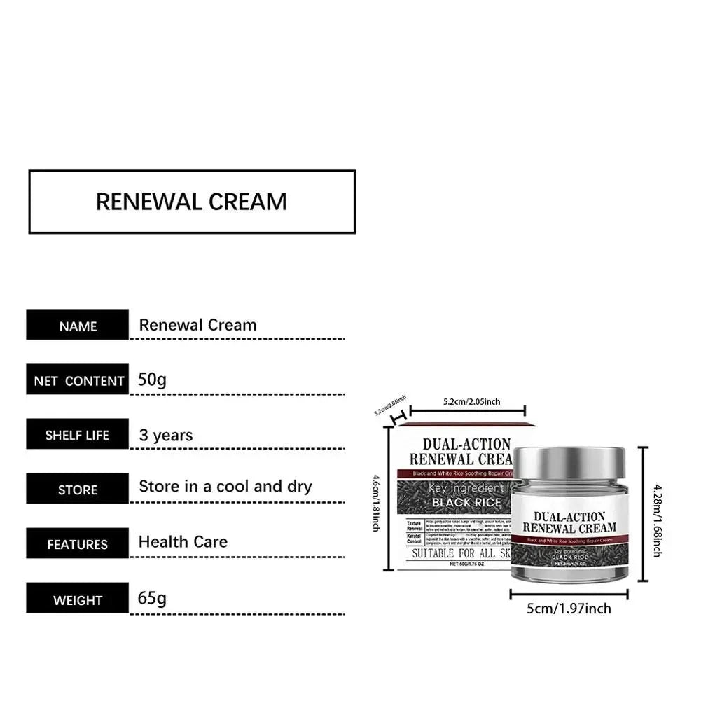 Aurenza Rice Face Renewal Cream 50g jar showing the gentle repair, hydration, and revitalizing skincare formula.