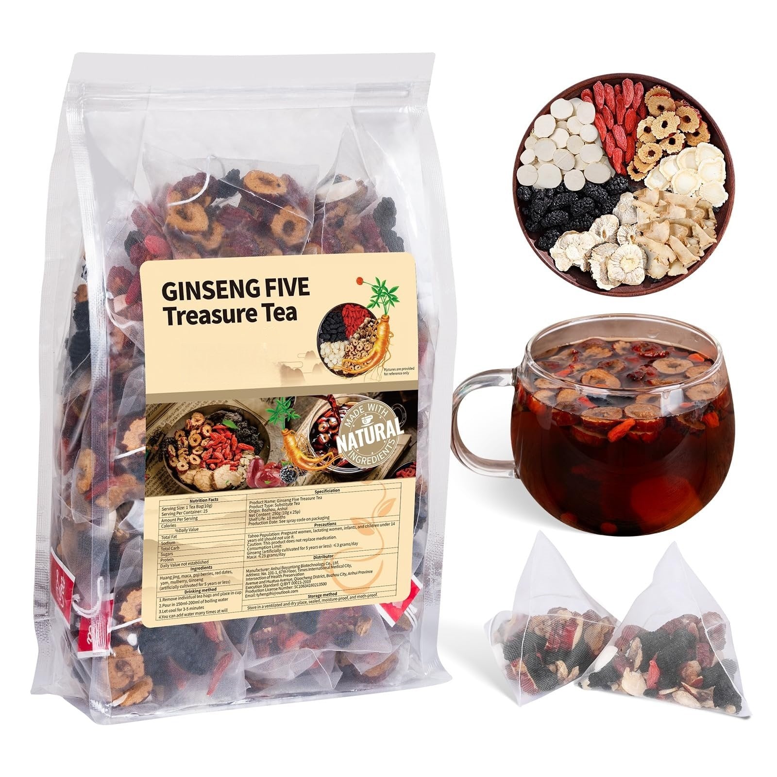 Set of 30 Ginseng and Mulberry Herbal Tea bags from Aurenza Shop, best seller, suitable for a one-month herbal tea treatment.