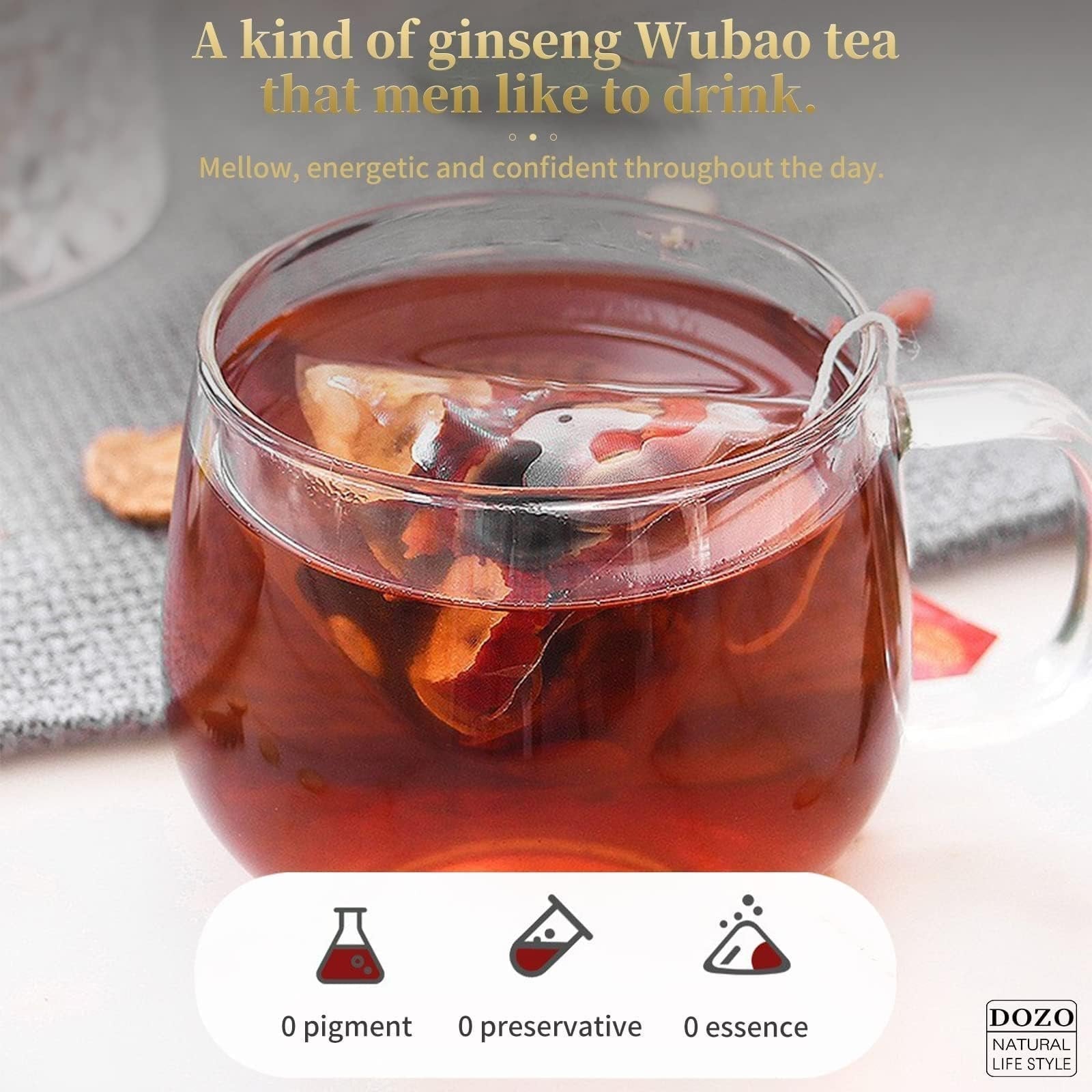 Set of 30 Ginseng and Mulberry Herbal Tea bags from Aurenza Shop, ideal for a one-month herbal tea treatment.