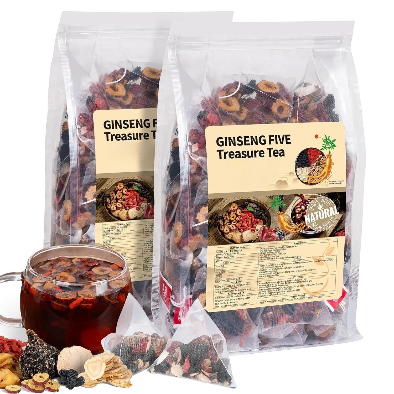 Aurenza Shop Ginseng & Mulberry Herbal Tea set with 30 tea bags, best seller herbal tea for health and wellness.
