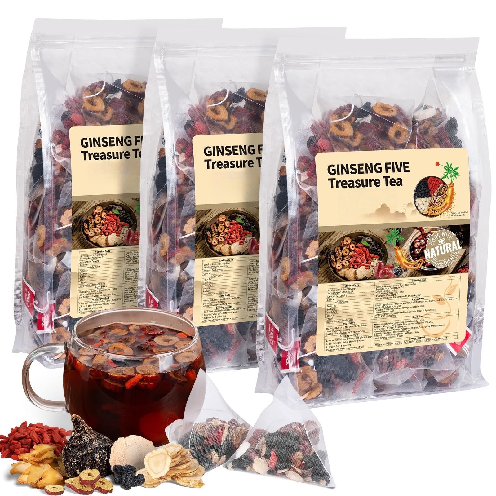 Aurenza Shop Ginseng and Mulberry herbal tea set with 30 tea bags, ideal for a one-month herbal tea treatment.