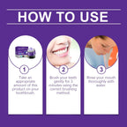 Aurenza Shop teeth whitening purple powder for oral cleaning, anti-tooth decay, fresh breath, gum strengthening, and dental bleaching.