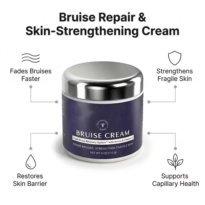 Aurenza Shop bruise repair and skin-strengthening cream, shown in a jar with a smooth cream texture.