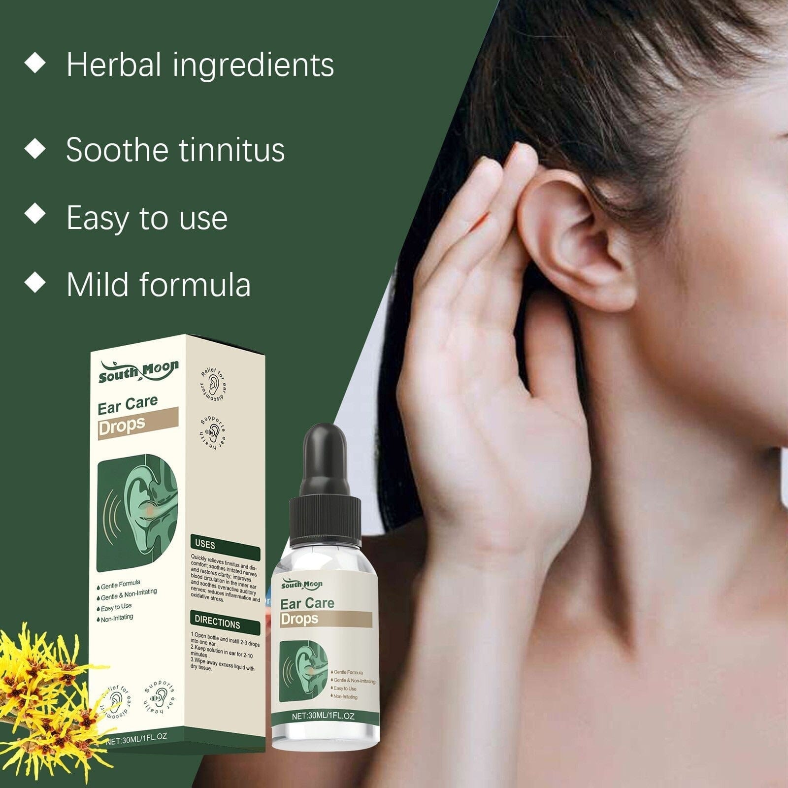 Aurenza Ear Care Solution in a 30ml bottle, designed for ear hygiene and gentle ear care.