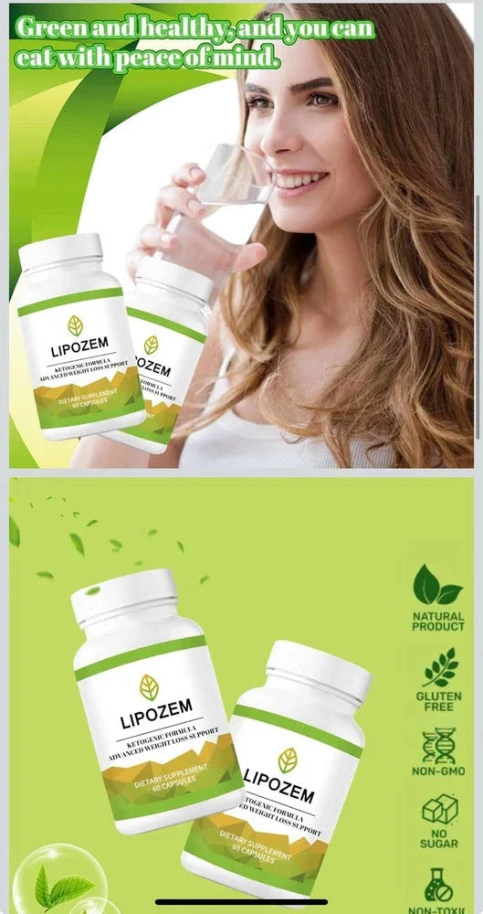 Aurenza Shop Lipozem Capsules natural supplement bottle, supporting health and vitality, with the capsules visible in the image.
