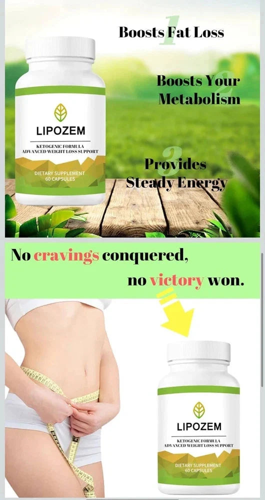 Aurenza Shop Lipozem capsules in a bottle, natural supplement for supporting health and vitality with herbal ingredients.
