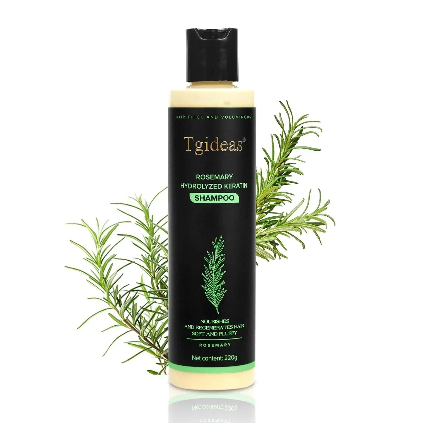 Aurenza Shop Tgideas Rosemary Shampoo bottle with label, placed on a white background.