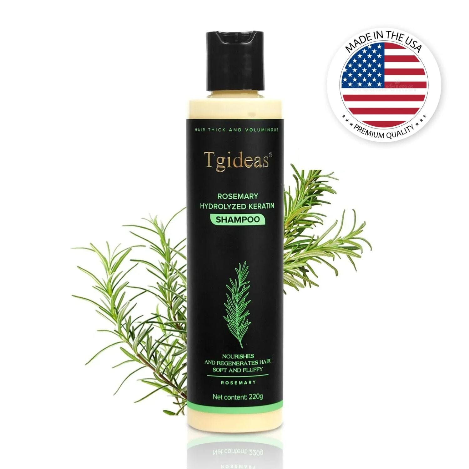 Aurenza Shop Tgideas Rosemary Shampoo bottle with label, placed on a white background.