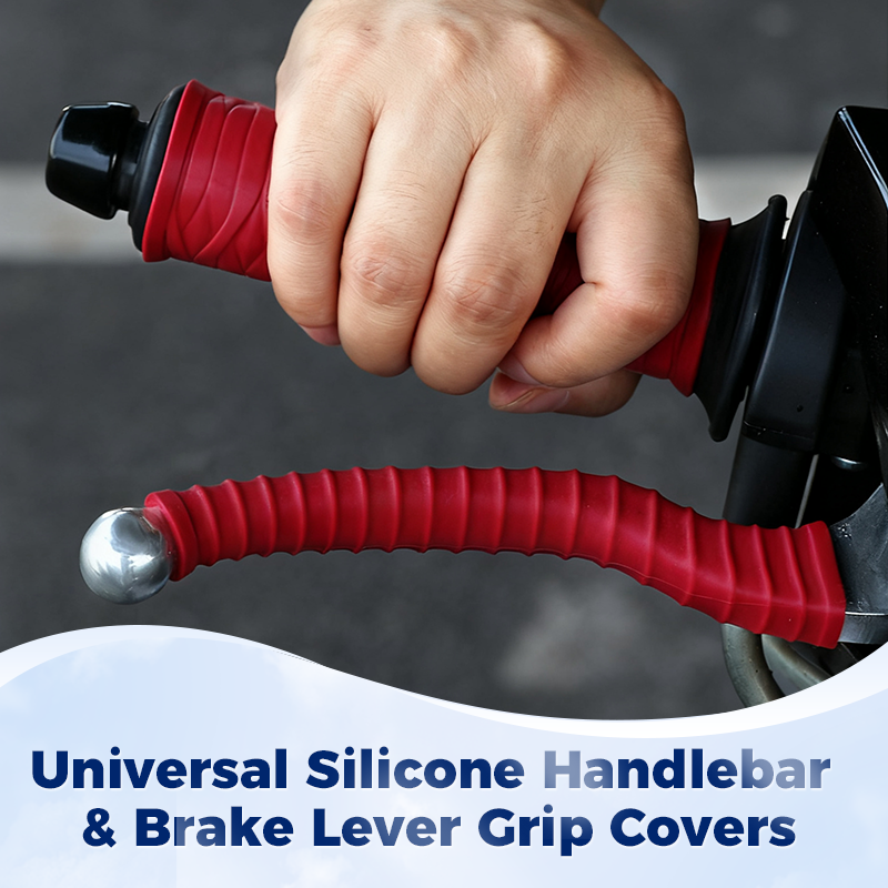 Pair of black universal silicone handlebar and brake lever grip covers for cars, enhancing grip and protection.