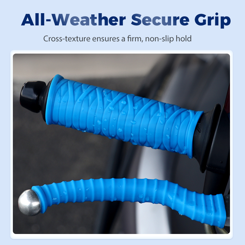 Pair of black silicone handlebar and brake lever grip covers for cars, universal fit, designed to enhance grip and protection.