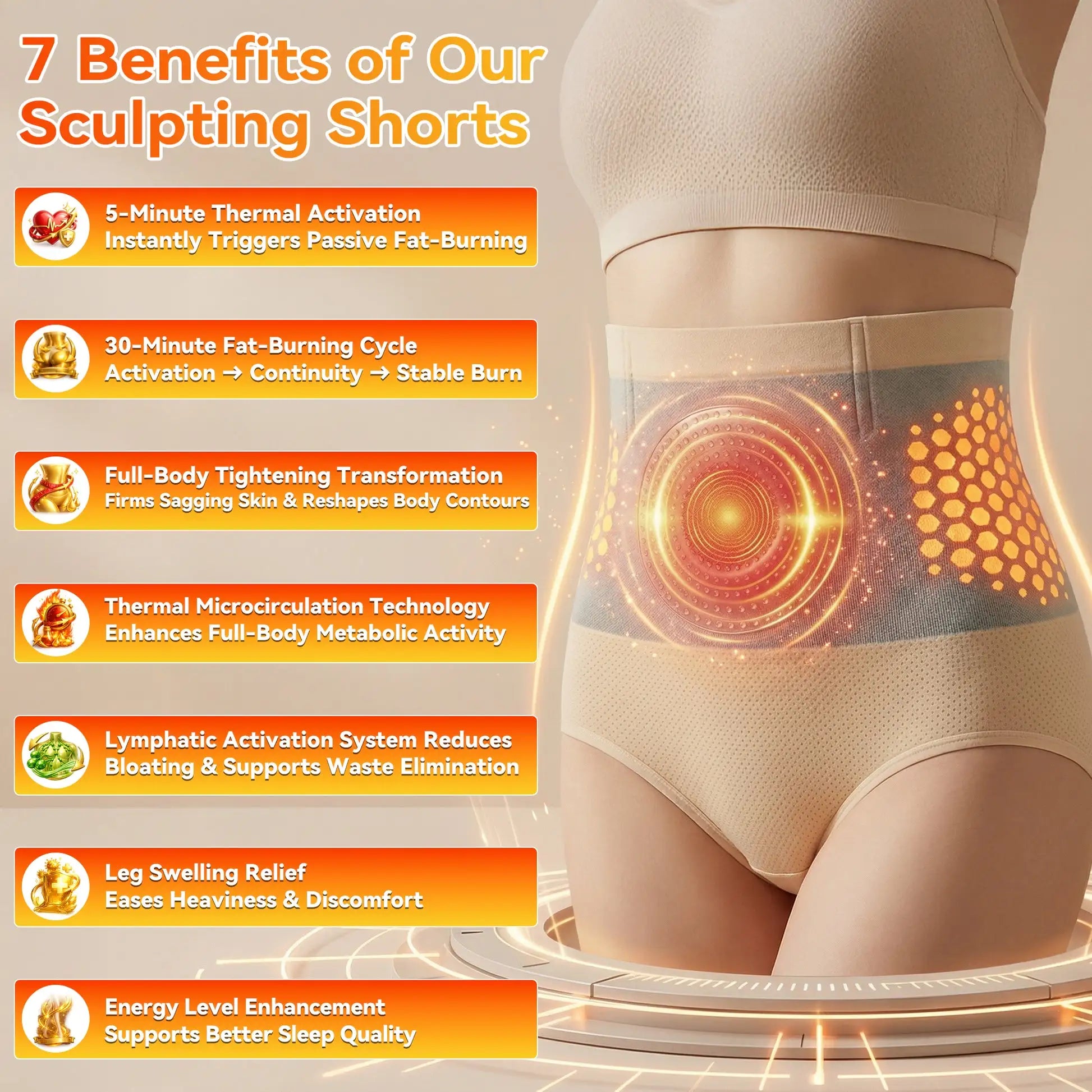 Aurenza Shop black M-L Moringa & Berberine 4-in-1 sculpting and fat-burning shorts, designed for micro-particle slimming.