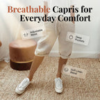 Women's casual cotton linen capris by Aurenza Shop, off-white color, comfortable and breathable for everyday wear.