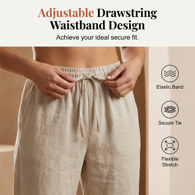 Off-white women's casual cotton linen capris by Aurenza Shop, lightweight and comfortable for everyday wear.