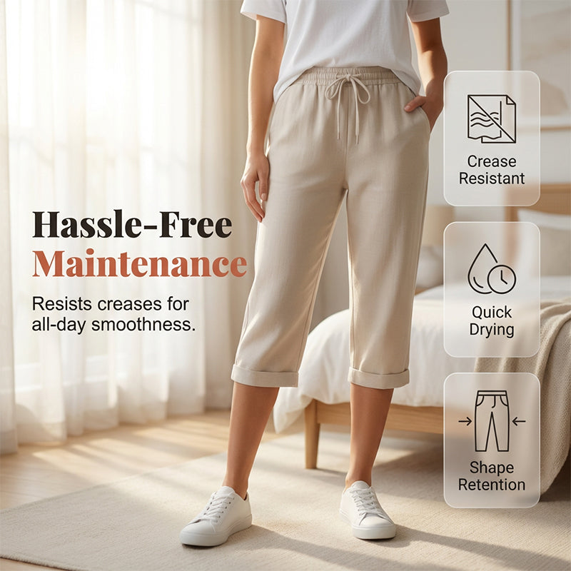 Women's casual cotton linen capris by Aurenza Shop, off-white color, comfortable and stylish clothing and accessories.