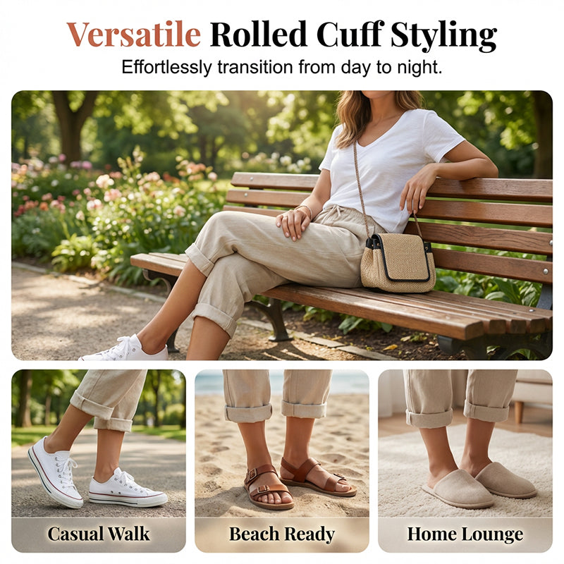 Women's casual cotton linen capris in off-white, stylish and comfortable, perfect for everyday wear.