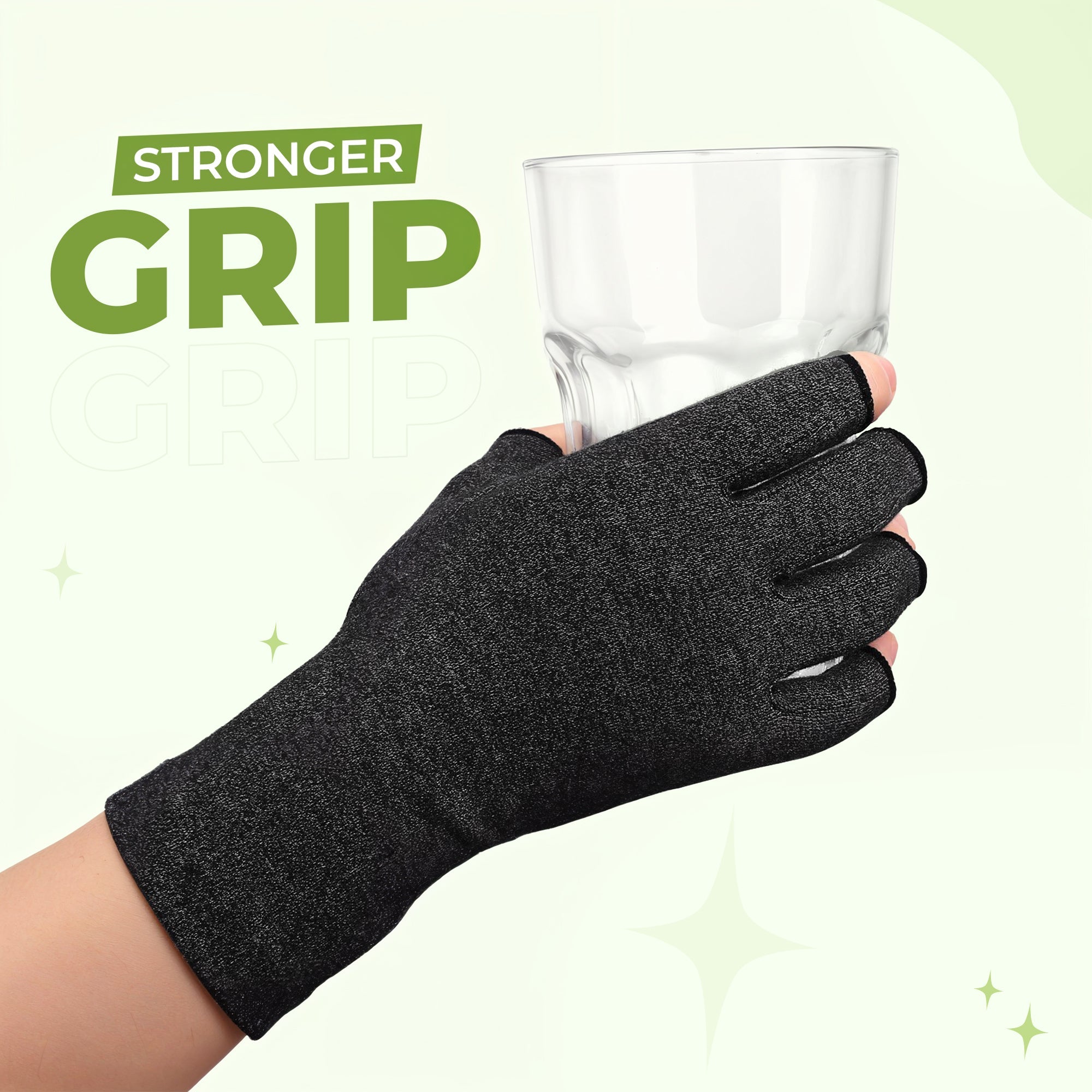 Black compression gloves by Aurenza Shop, showing a snug fit across knuckles, designed to relieve discomfort and promote relaxation.