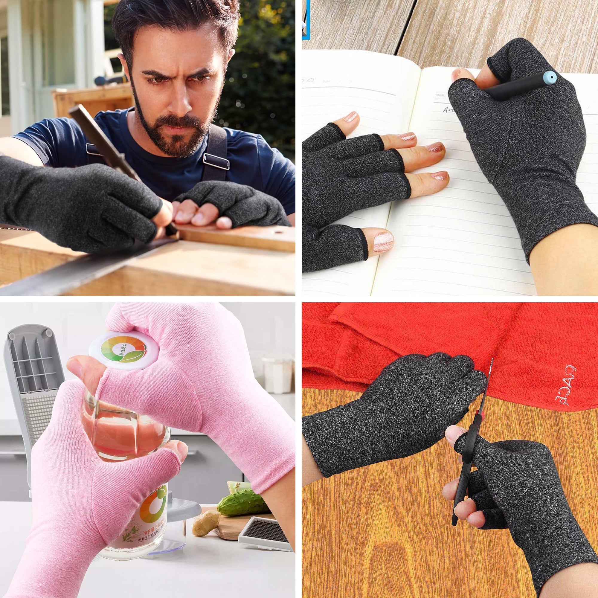 Black Aurenza Shop compression gloves fitting snugly on hands, designed to ease discomfort and promote relaxation.
