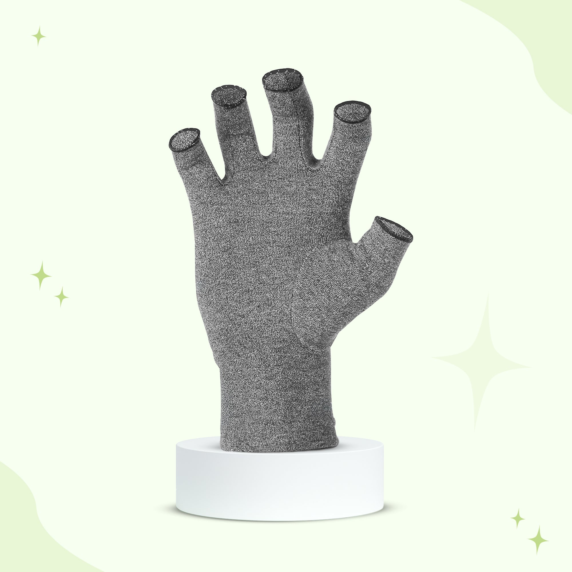 Black Aurenza Shop compression gloves showing snug fit on hands, designed to ease discomfort and promote relaxation.
