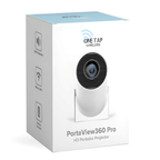 Aurenza PortaView360 Pro Ultra HD portable projector with corded connection, compact design, and adjustable lens for clear image projection.